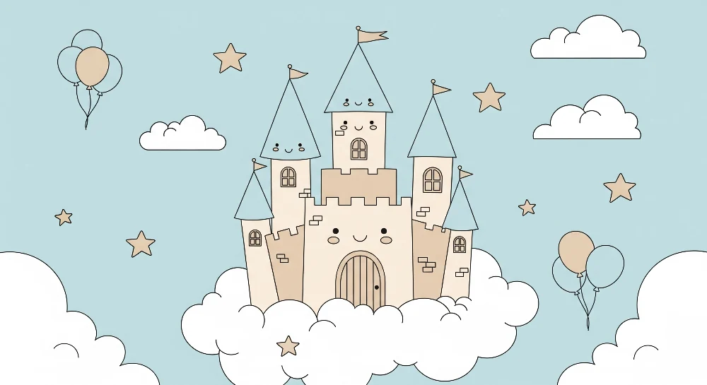 Papier peint chambre enfant | Château heureux dans les nuages