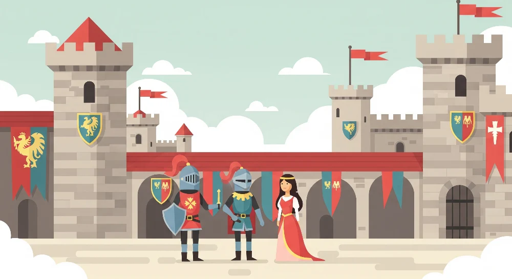 Papier peint chambre enfant | Château médiéval avec chevaliers et princesse