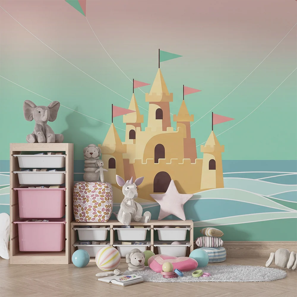Papier peint chambre enfant | Château de sable coloré au bord de la mer