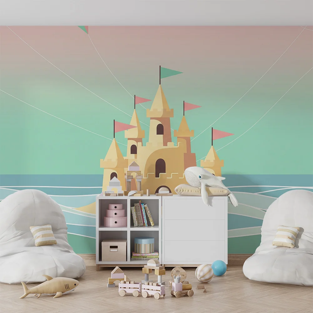 Papier peint chambre enfant | Château de sable coloré au bord de la mer
