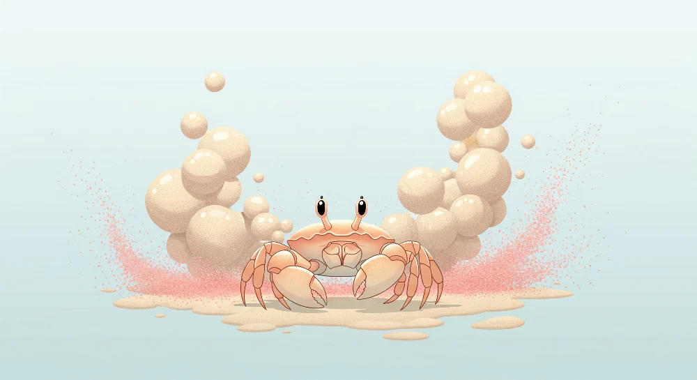 Papier peint chambre enfant | Crabe amusant entouré de bulles et de sable