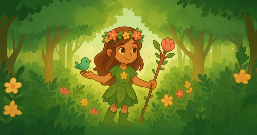 Papier peint chambre enfant | Fée des bois et flore enchantée