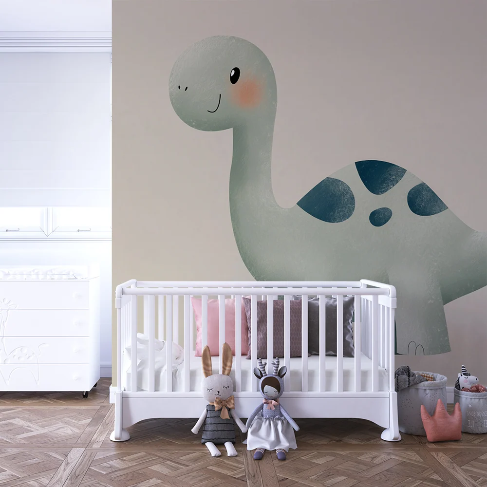 Papier peint chambre enfant | Dinosaure amical vert