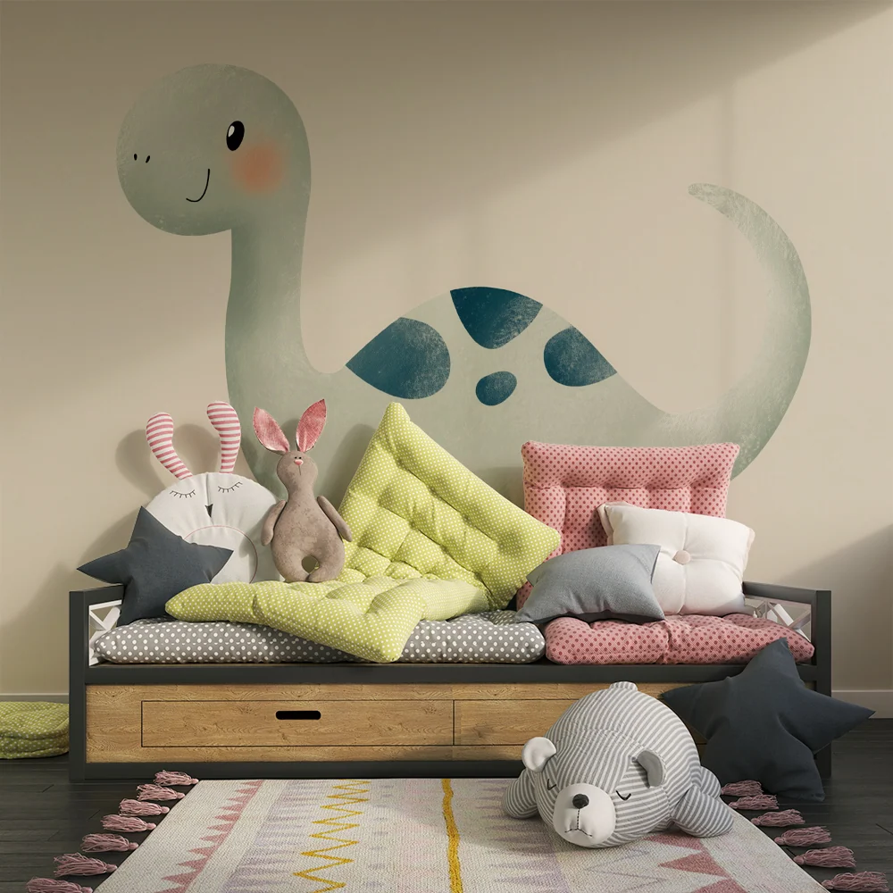 Papier peint chambre enfant | Dinosaure amical vert