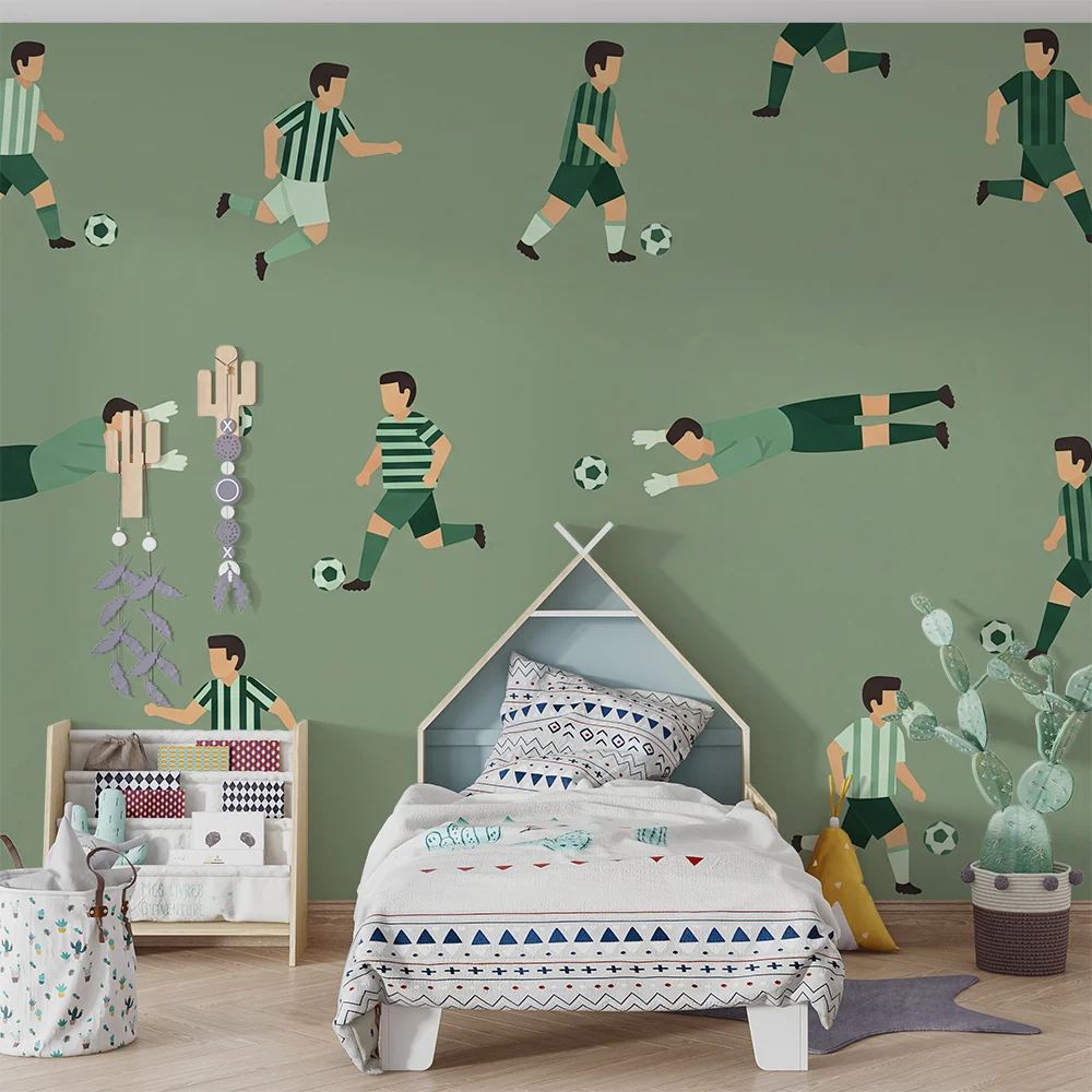 Papier peint chambre enfant | Enfants jouant au football sur un fond vert