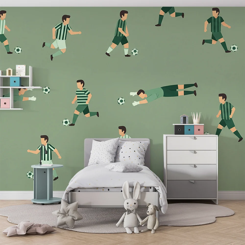 Papier peint chambre enfant | Enfants jouant au football sur un fond vert