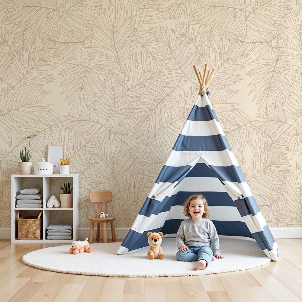 Papier peint chambre enfant | Feuilles de palmier élégantes sur fond doux