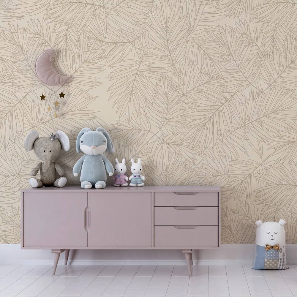 Papier peint chambre enfant | Feuilles de palmier élégantes sur fond doux