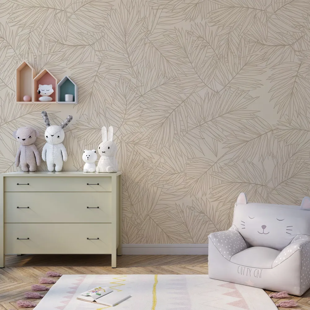 Papier peint chambre enfant | Feuilles de palmier élégantes sur fond doux