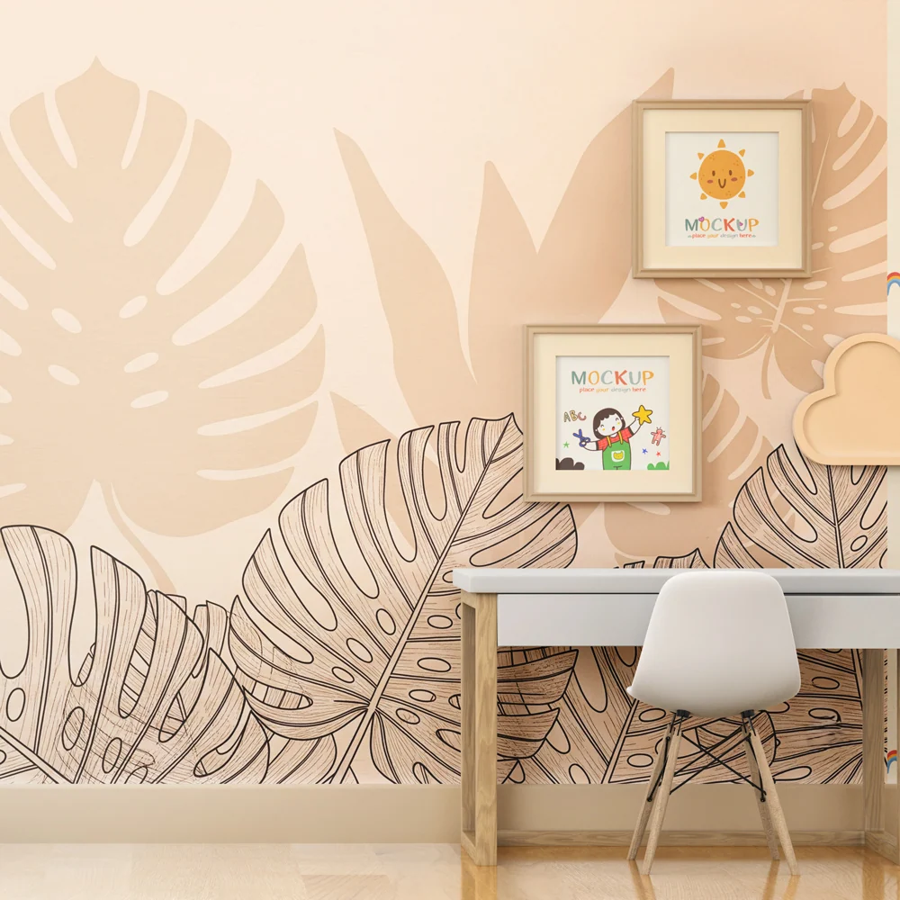 Papier peint chambre enfant | Feuilles tropicales beige avec ombre