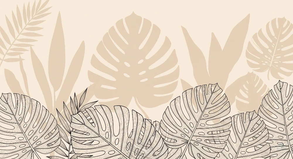 Papier peint chambre enfant | Feuilles tropicales beige avec ombre