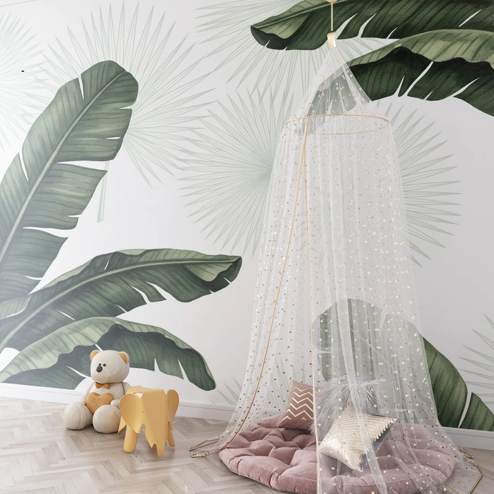 Papier peint chambre enfant | Feuilles tropicales luxuriantes sur fond clair