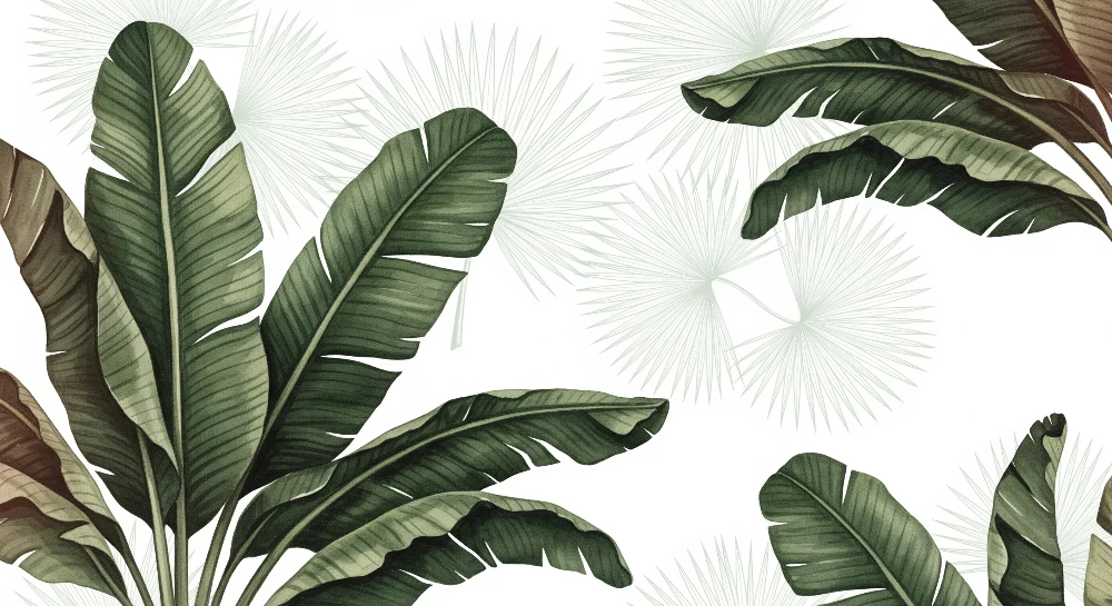 Papier peint chambre enfant | Feuilles tropicales luxuriantes sur fond clair