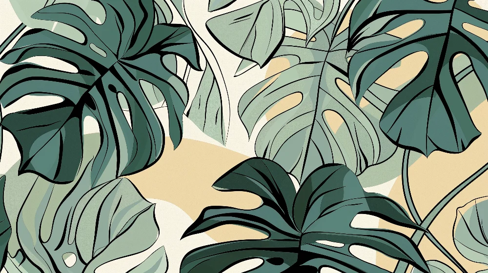 Papier peint chambre enfant | Feuilles tropicales monsteras et ambiance apaisante