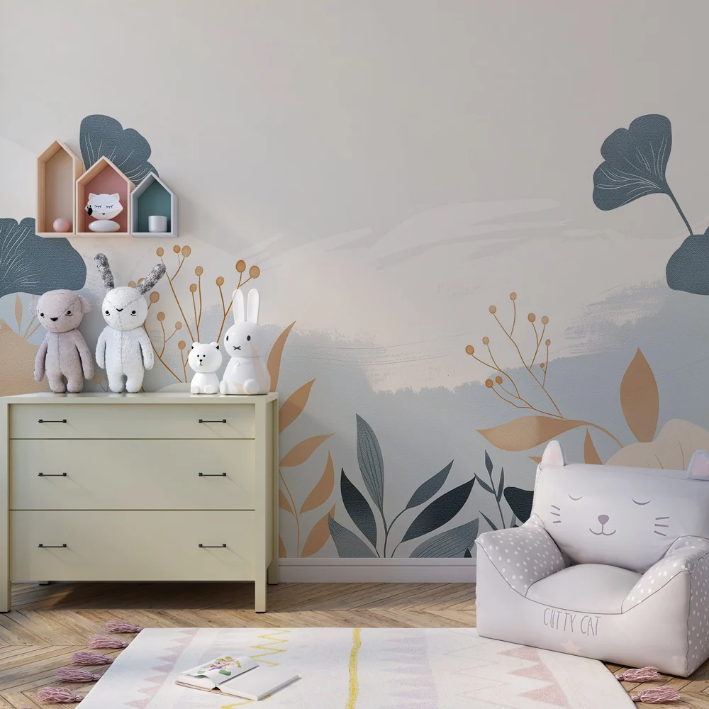 Papier peint chambre enfant | Fleurs délicates et motifs botaniques
