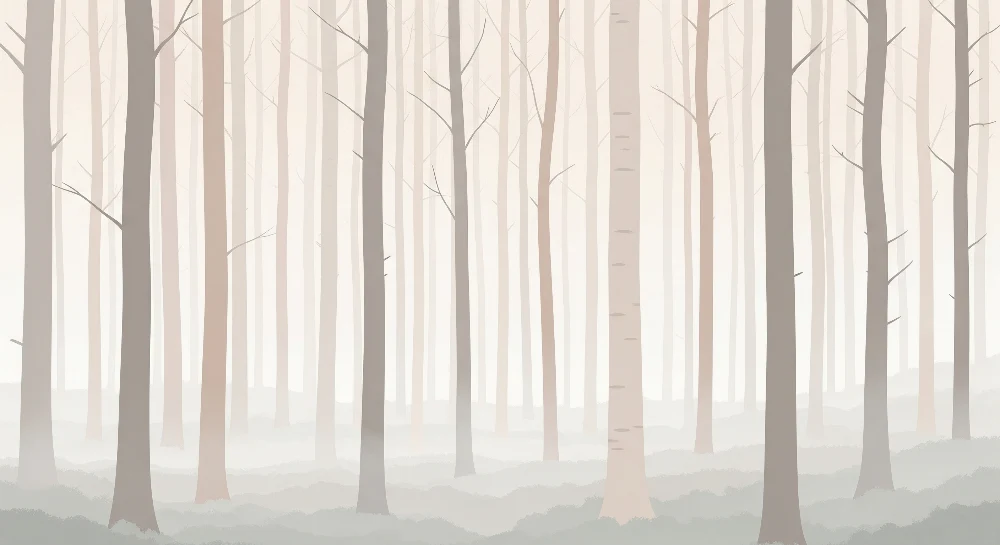 Papier peint chambre enfant | êt brumeuse avec des arbres délicats