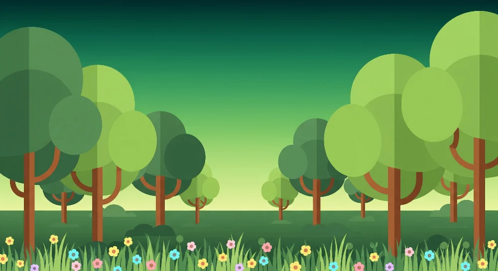 Papier peint chambre enfant | êt colorée avec arbres stylisés et fleurs