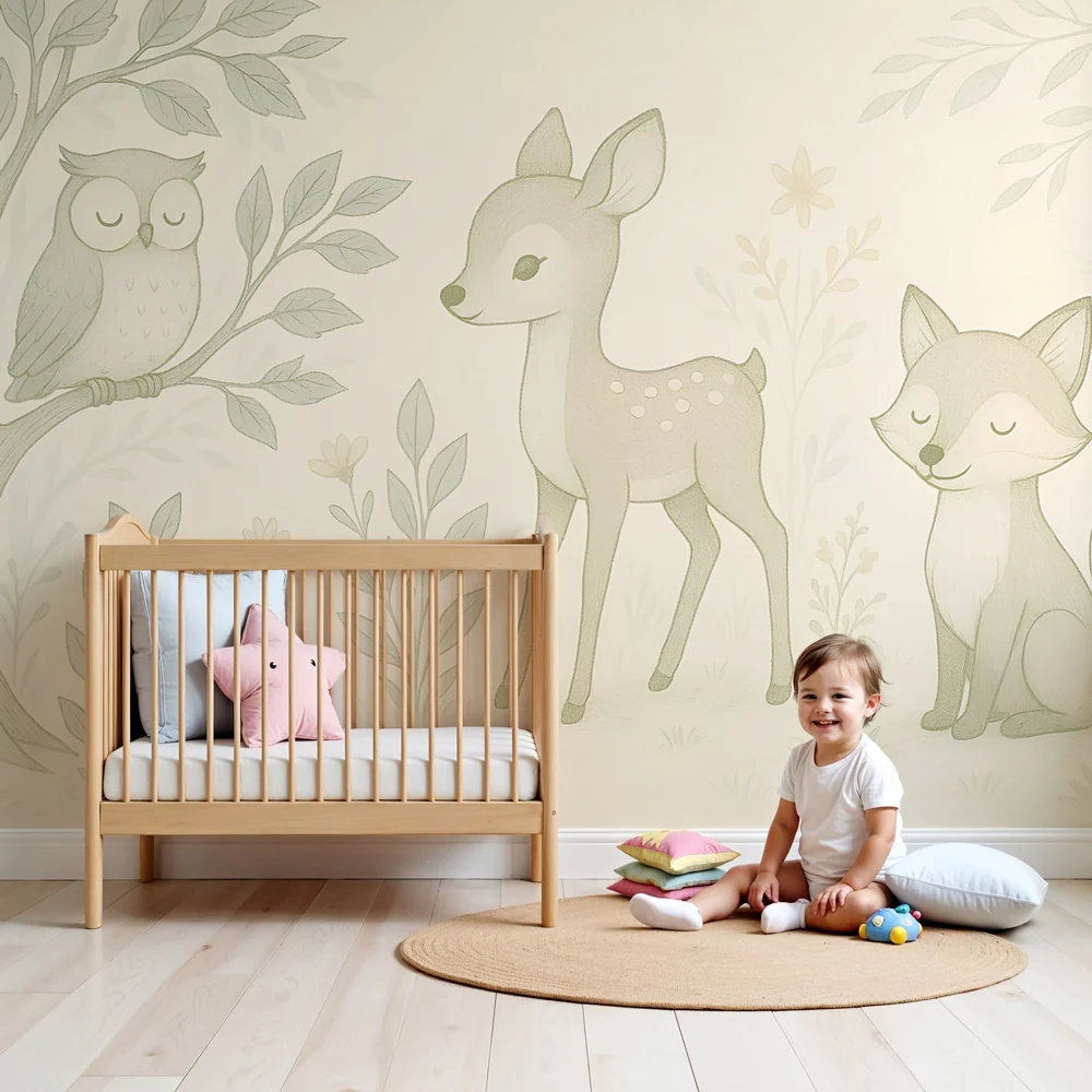 Papier peint chambre enfant | êt enchantée avec animaux mignons