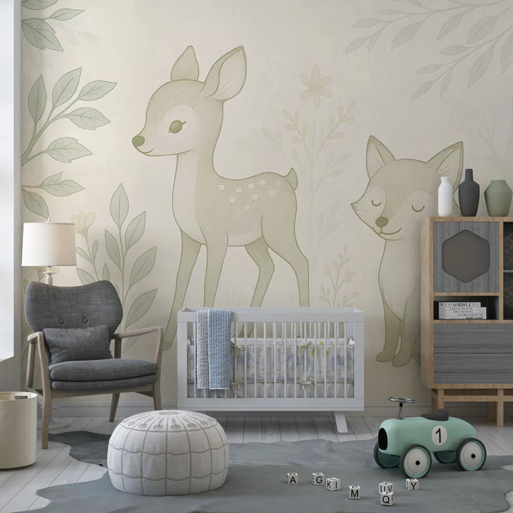 Papier peint chambre enfant | êt enchantée avec animaux mignons