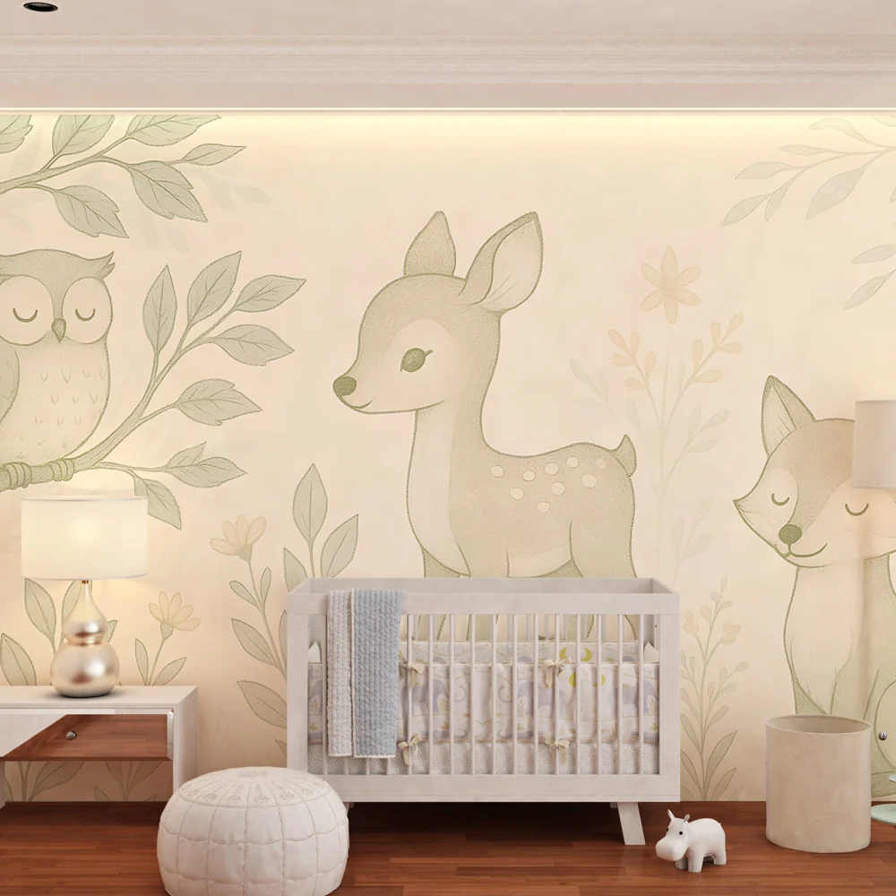 Papier peint chambre enfant | êt enchantée avec animaux mignons