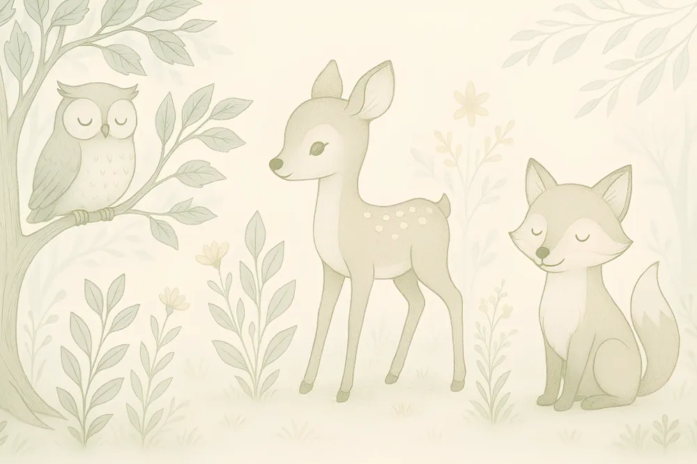 Papier peint chambre enfant | êt enchantée avec animaux mignons