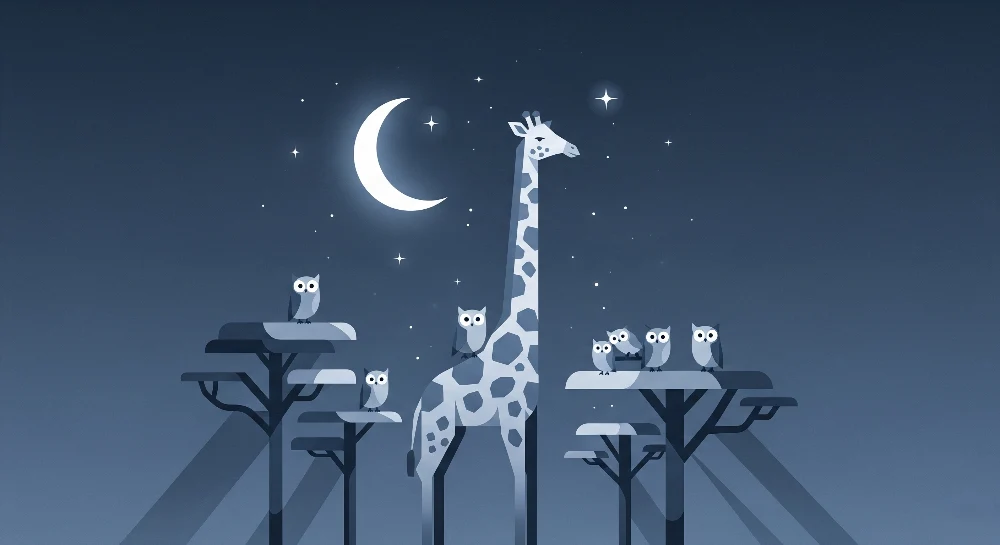 Papier peint chambre enfant | Girafe et hiboux sous la lune