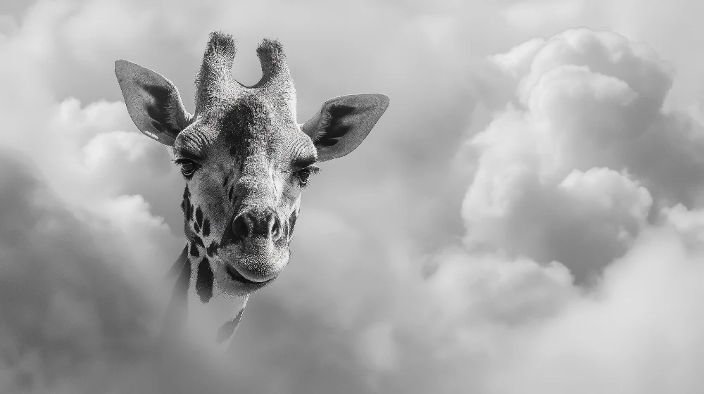 Papier peint chambre enfant | Girafe majestueuse émergeant des nuages