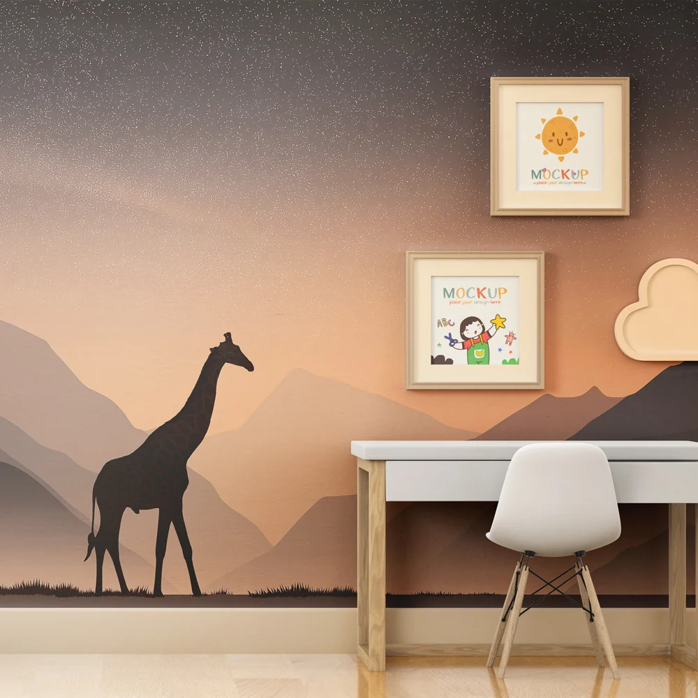 Papier peint chambre enfant | Girafe majestueuse sous un ciel étoilé