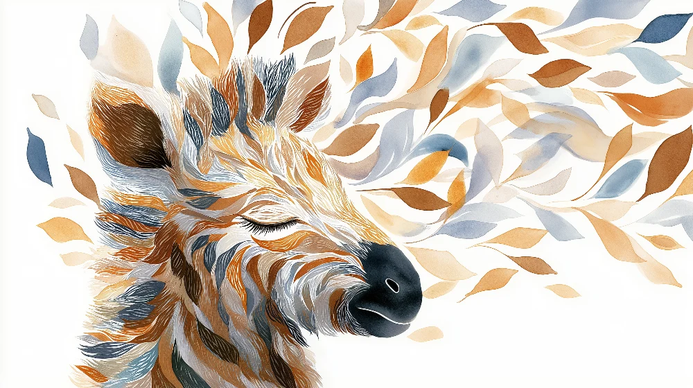 Papier peint chambre enfant | Girafe paisible entourée de feuilles