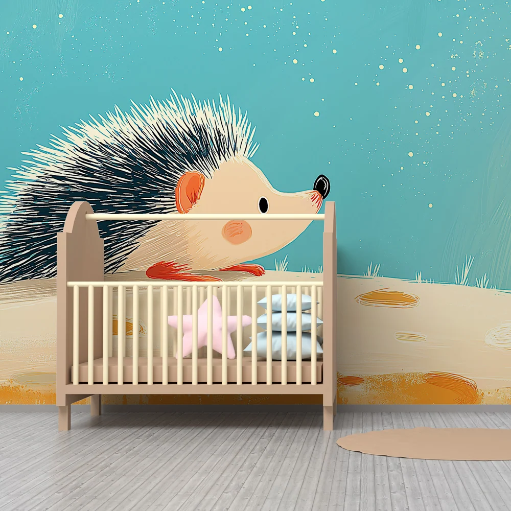 Papier peint chambre enfant | Hérisson aventureux sous un ciel étoilé