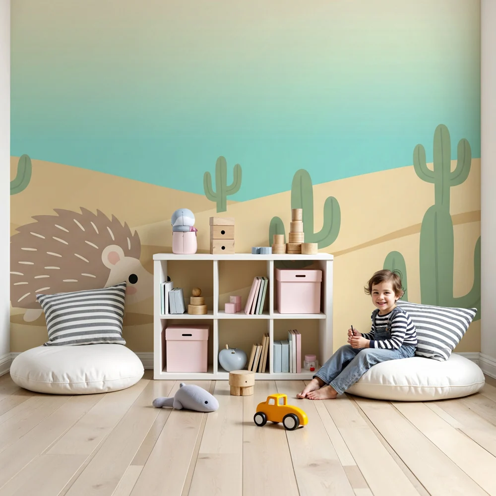 Papier peint chambre enfant | Hérisson dans le désert