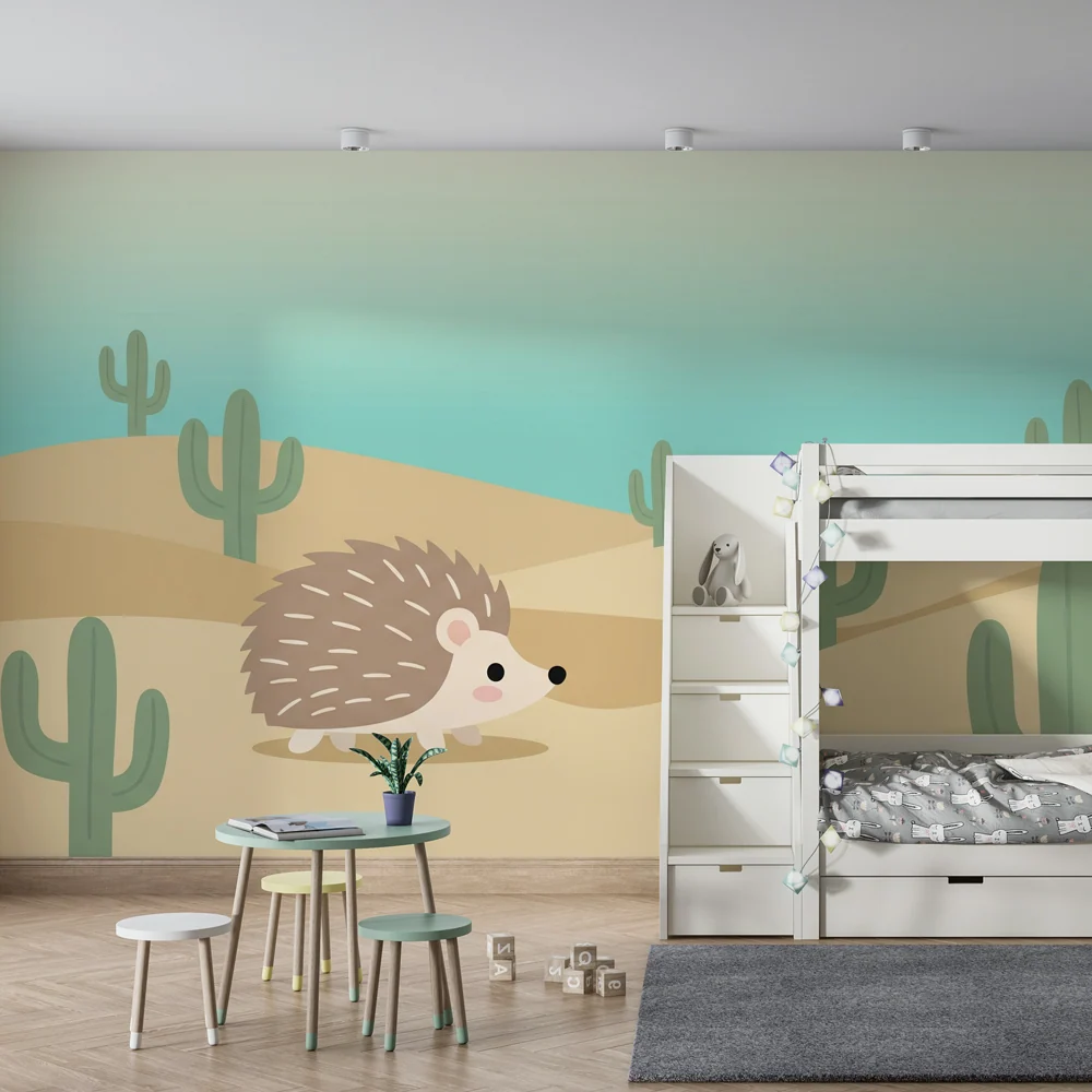 Papier peint chambre enfant | Hérisson dans le désert