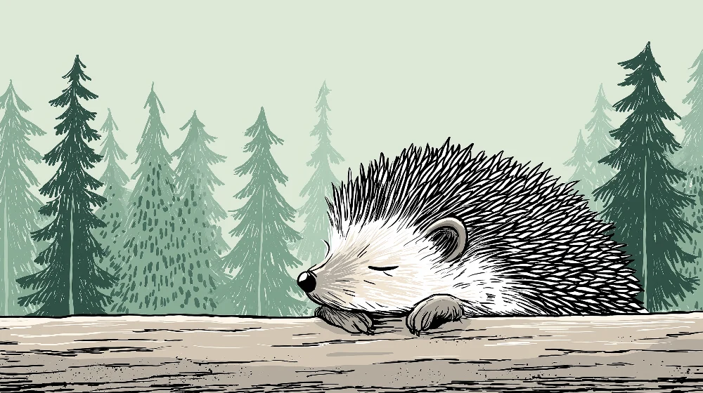 Papier peint chambre enfant | Hérisson endormi au milieu des sapins
