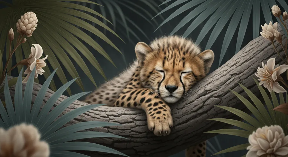 Papier peint chambre enfant | Jeune léopard paisible dans la jungle