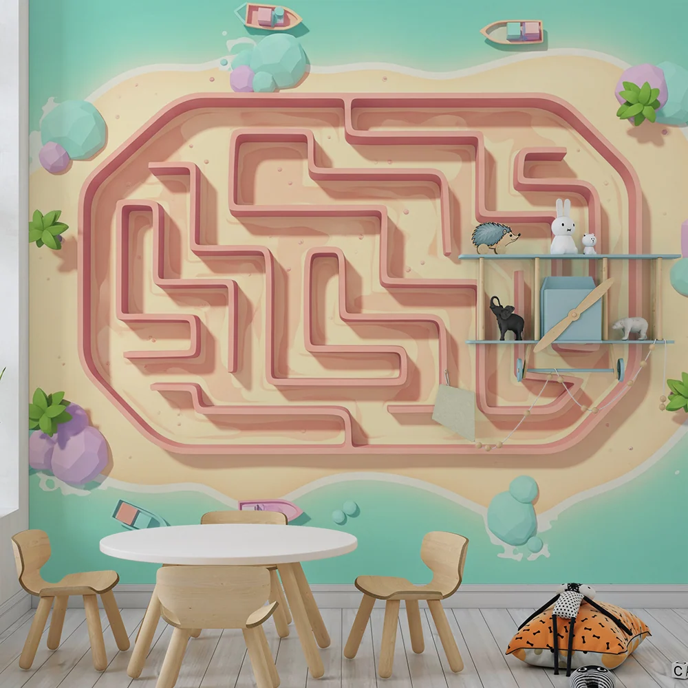 Papier peint chambre enfant | Labyrinthe ludique sur une île tropicale