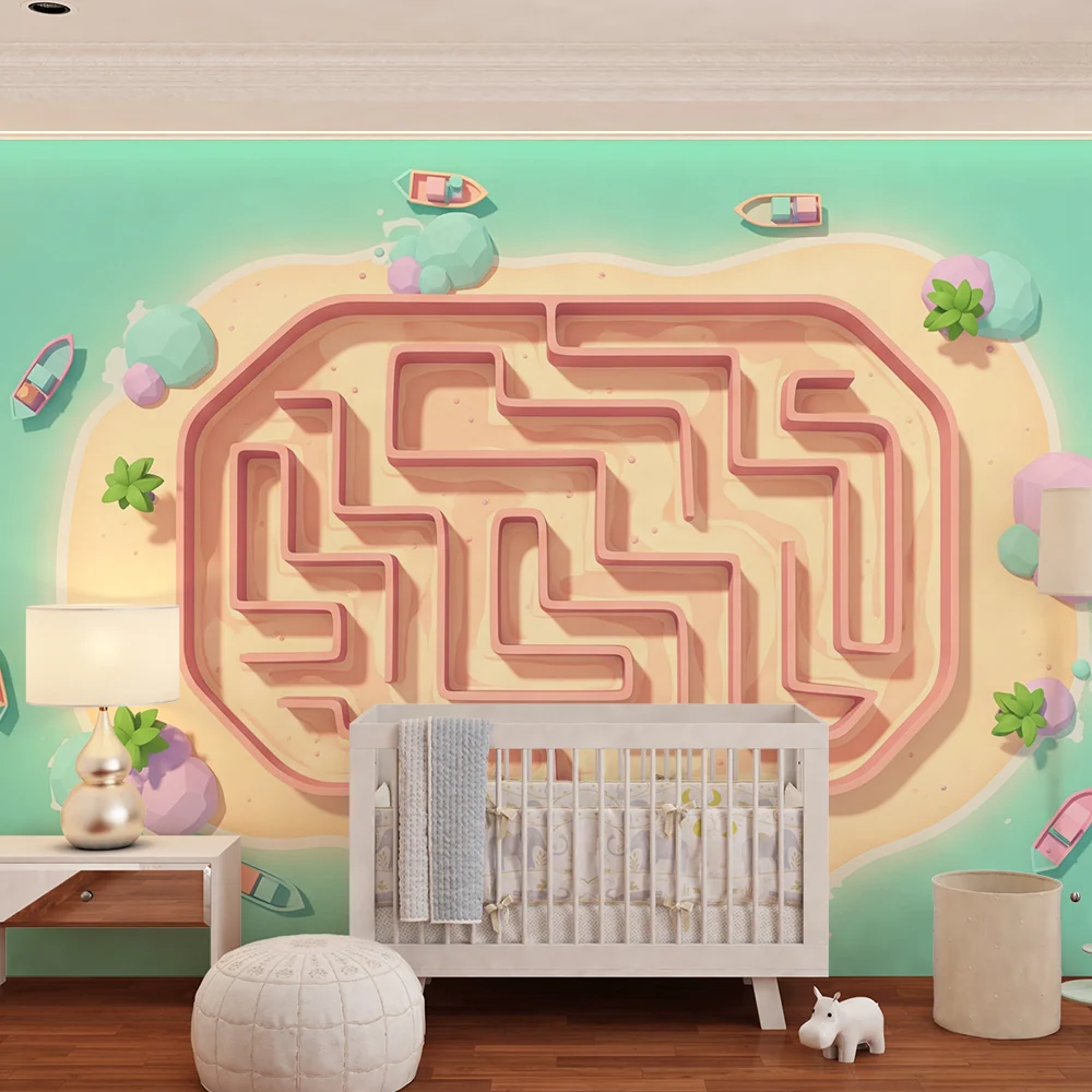 Papier peint chambre enfant | Labyrinthe ludique sur une île tropicale
