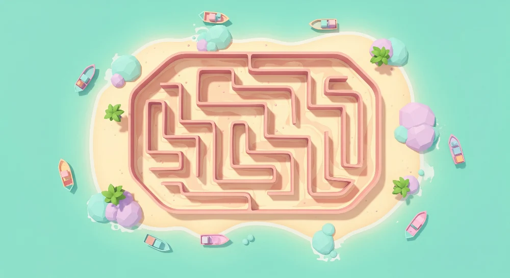 Papier peint chambre enfant | Labyrinthe ludique sur une île tropicale