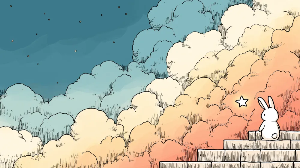Papier peint chambre enfant | Lapin contemplatif sous les nuages