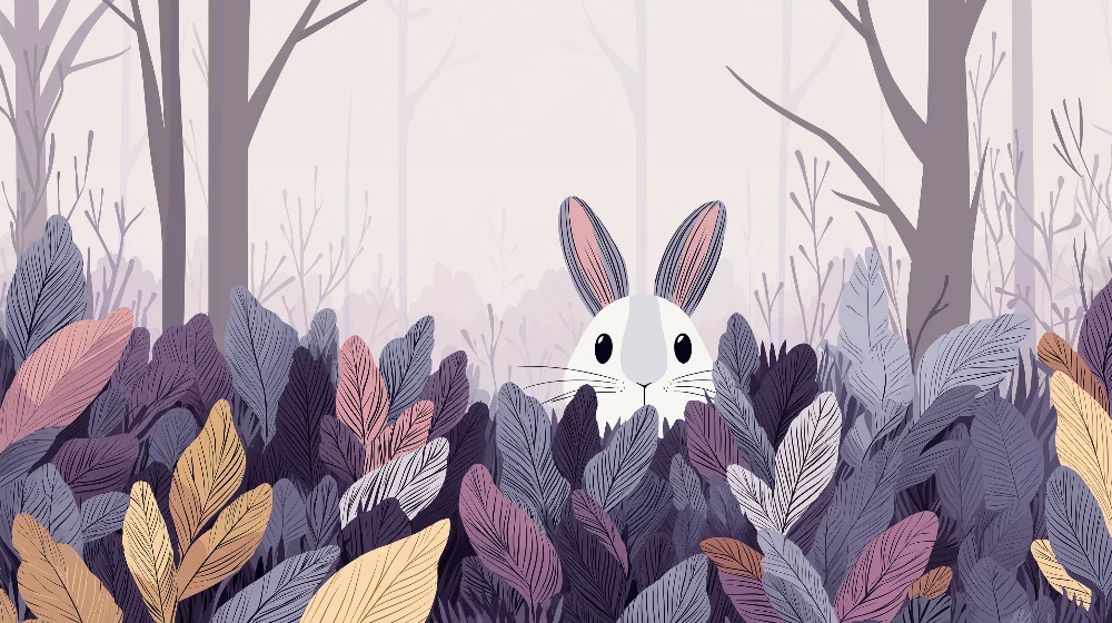 Papier peint chambre enfant | Lapin curieux dans une êt colorée