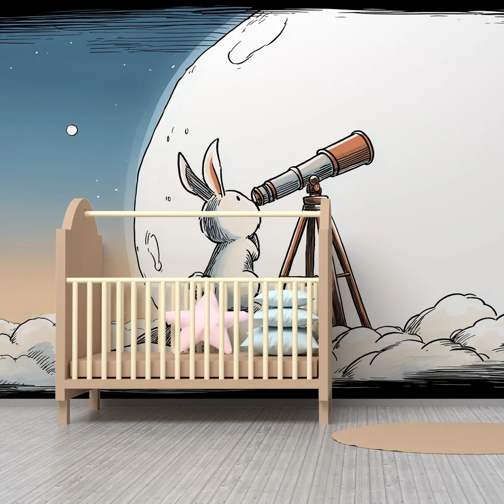 Papier peint chambre enfant | Lapin explorateur sous les étoiles