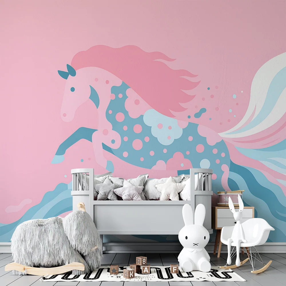 Papier peint chambre enfant | Licorne enchantée et vagues pastel