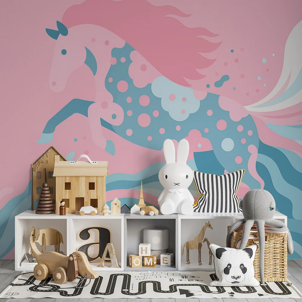 Papier peint chambre enfant | Licorne enchantée et vagues pastel