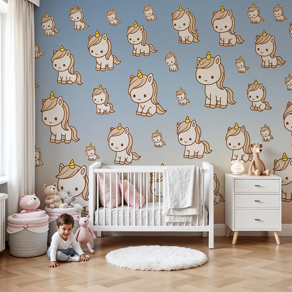 Papier peint chambre enfant | Licorne enchantée et ciel pastel