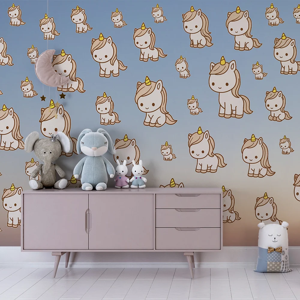 Papier peint chambre enfant | Licorne enchantée et ciel pastel