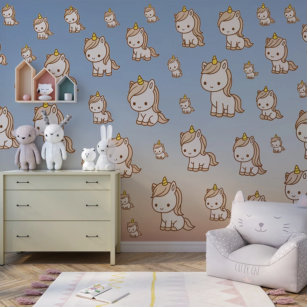 Papier peint chambre enfant | Licorne enchantée et ciel pastel