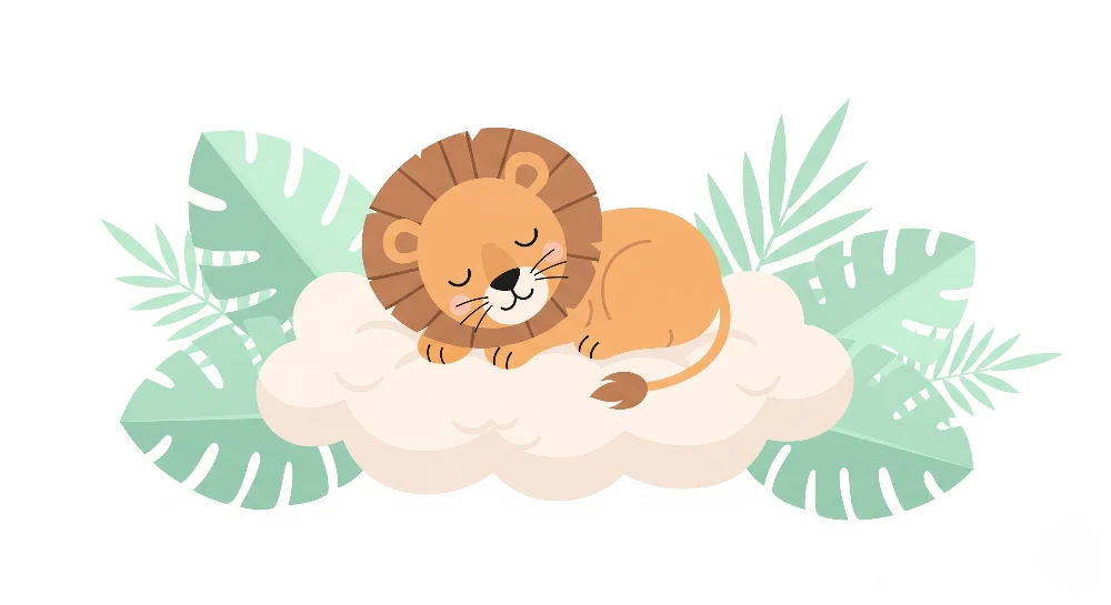 Papier peint chambre enfant | Lion mignon sur un nuage tropical
