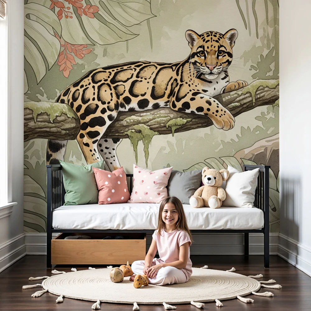Papier peint chambre enfant | Léopard dans la jungle
