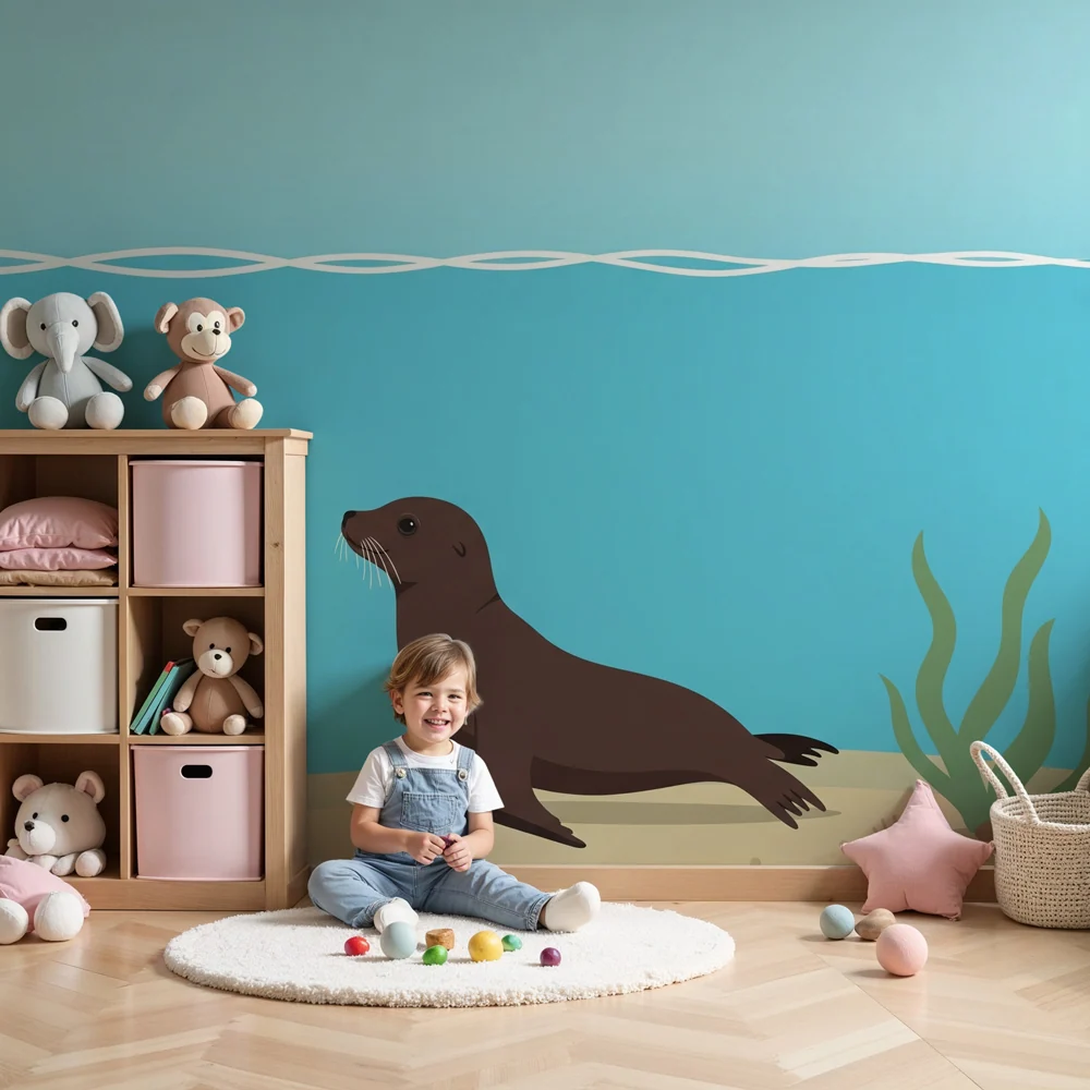Papier peint chambre enfant | Loutre joyeuse sous l'eau