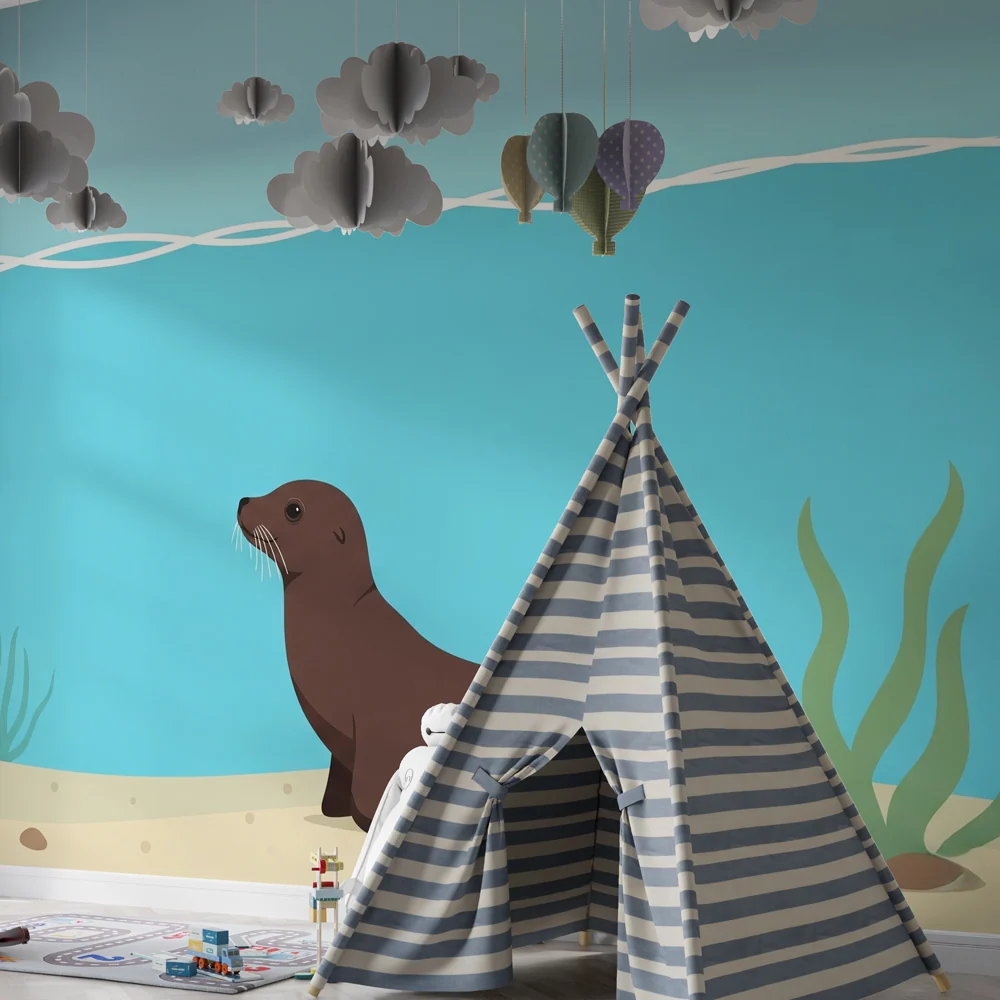 Papier peint chambre enfant | Loutre joyeuse sous l'eau