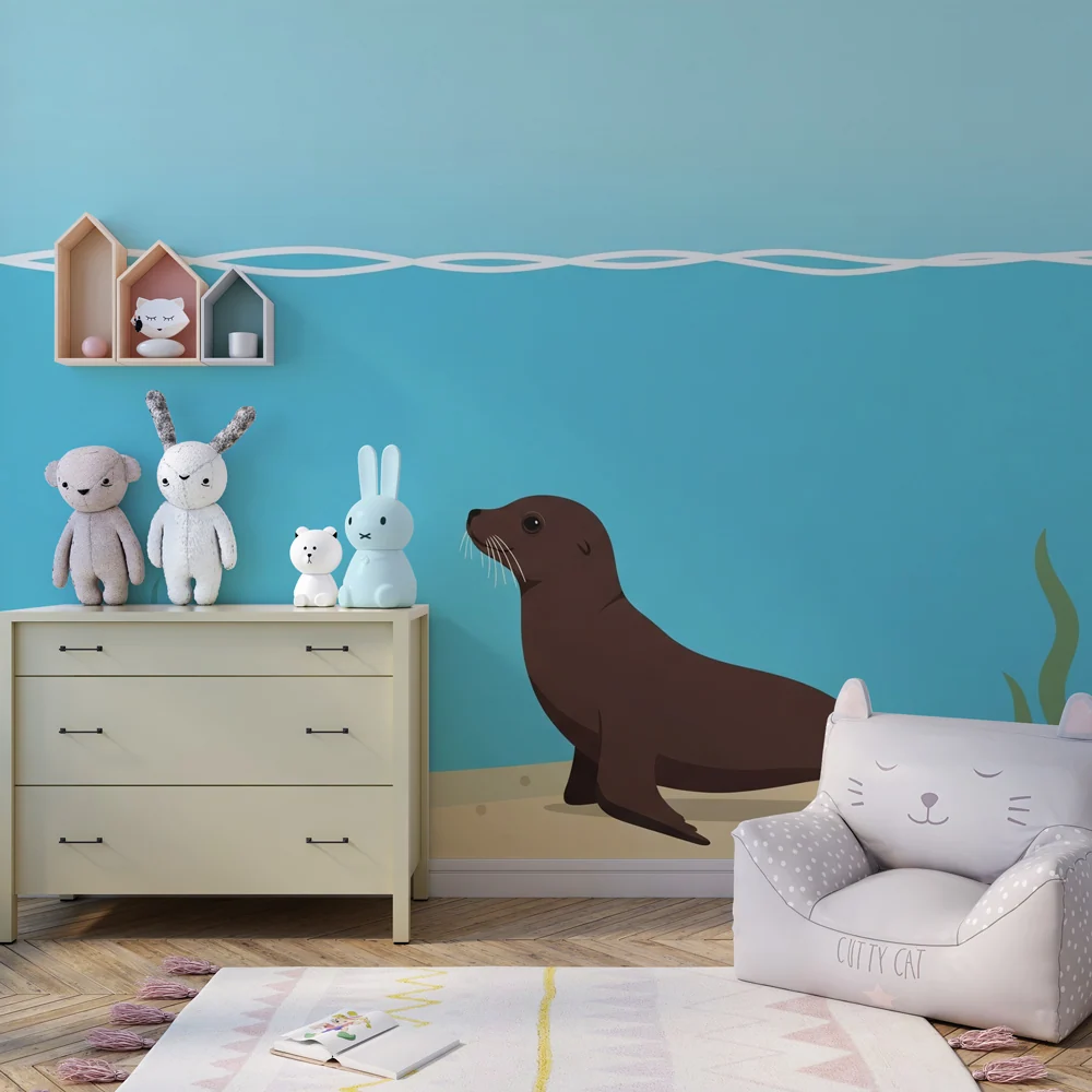 Papier peint chambre enfant | Loutre joyeuse sous l'eau